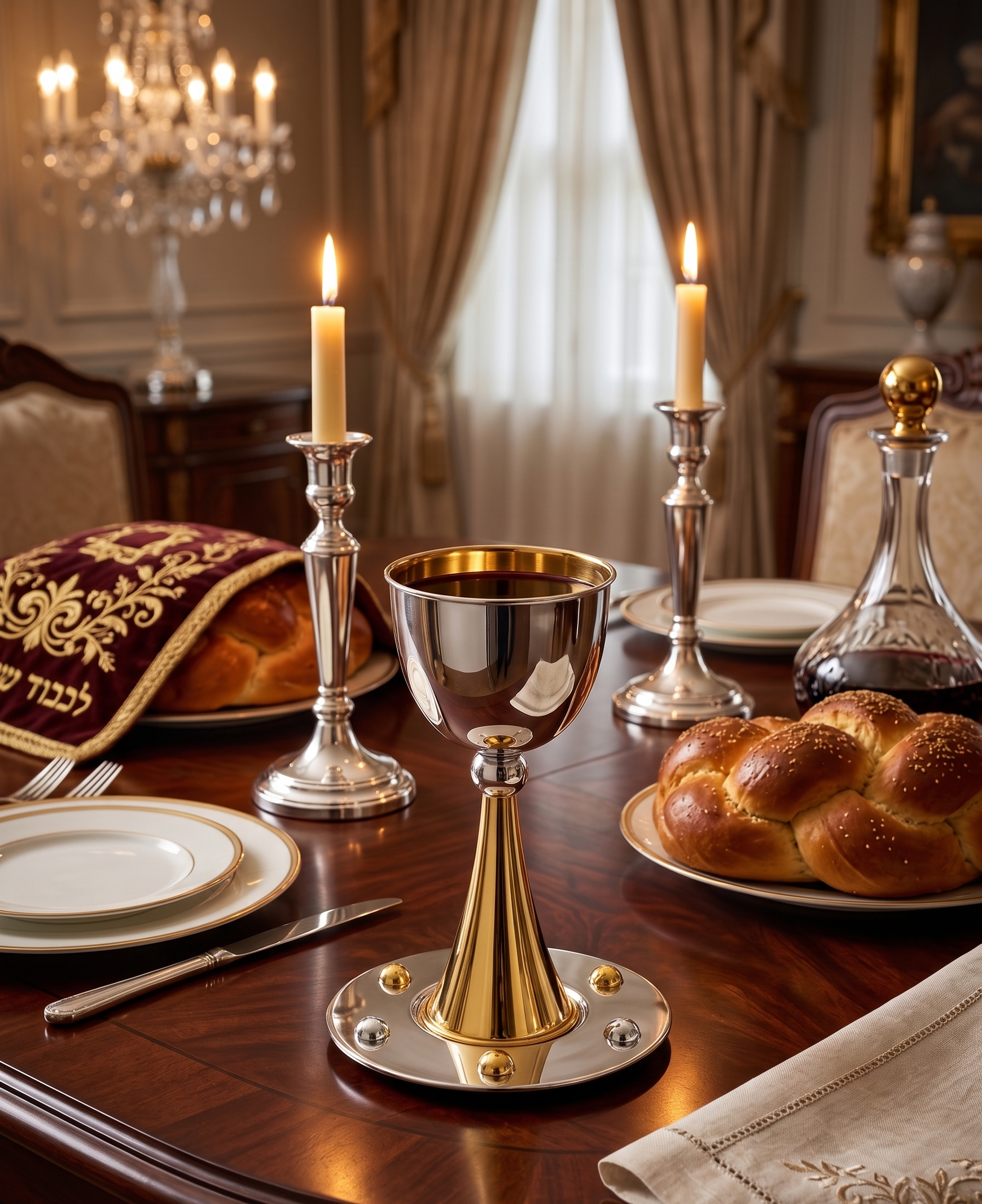 Grand Sterling Silver Modern Kiddush Cup With Elegant Brass Stem