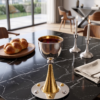 Grand Sterling Silver Modern Kiddush Cup With Elegant Brass Stem