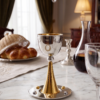 Grand Sterling Silver Modern Kiddush Cup With Elegant Brass Stem
