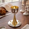 Grand Sterling Silver Modern Kiddush Cup With Elegant Brass Stem