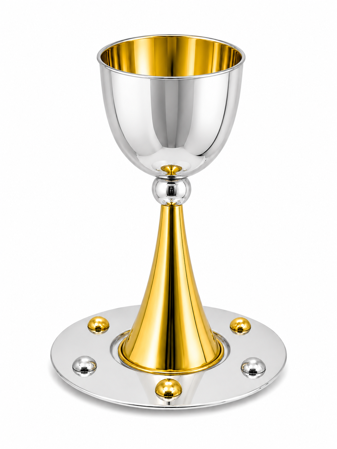 Grand Sterling Silver Modern Kiddush Cup With Elegant Brass Stem