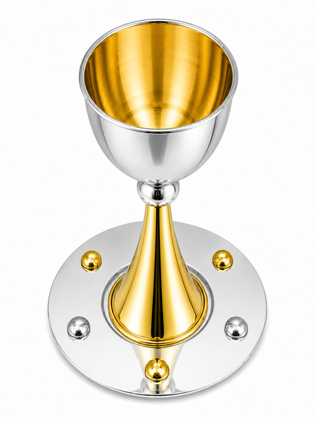 Grand Sterling Silver Modern Kiddush Cup With Elegant Brass Stem