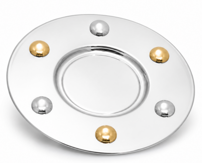 Luxury Big Sterling Silver Kiddush Cup Saucer With Brass Domes