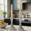 Minimalist Small Tapered Design Smooth Pure Silver Candlesticks