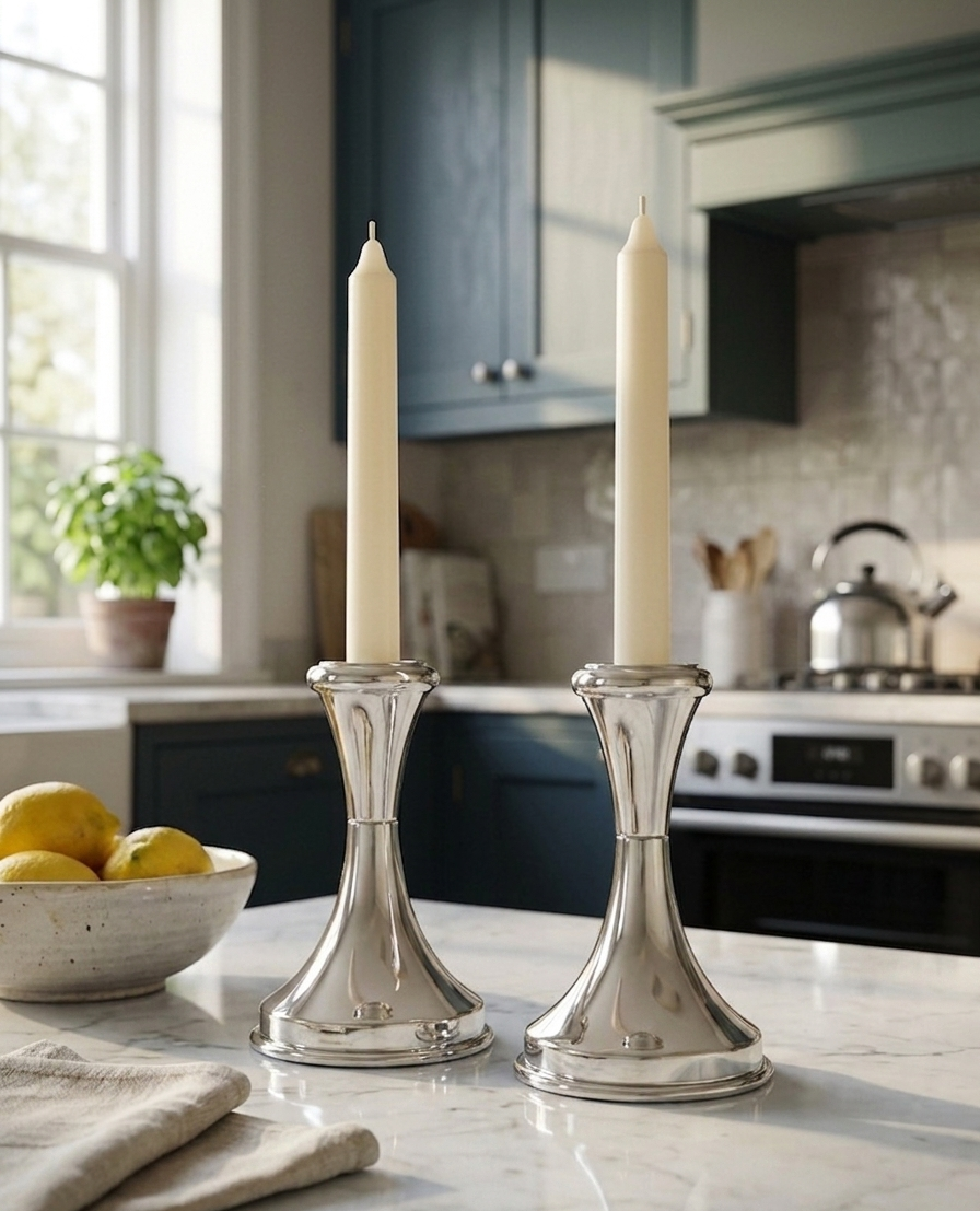 Minimalist Small Tapered Design Smooth Pure Silver Candlesticks