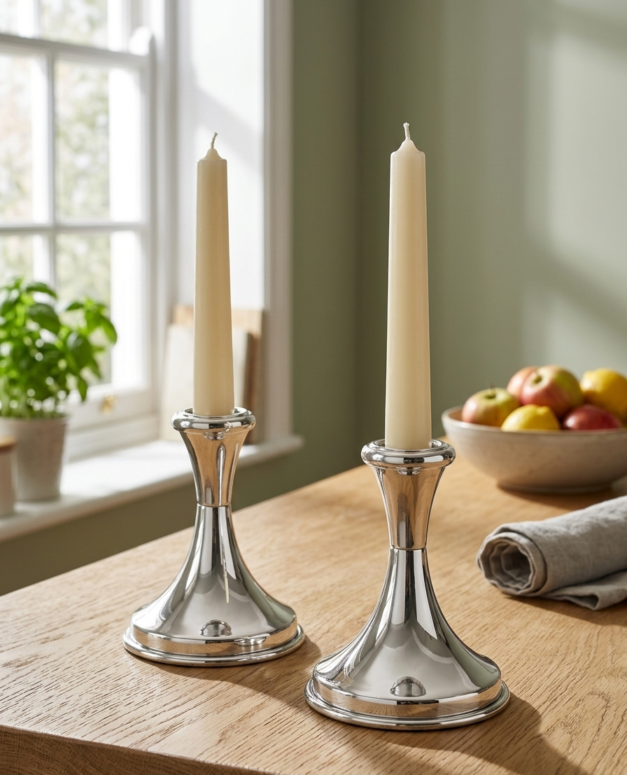 Minimalist Small Tapered Design Smooth Pure Silver Candlesticks