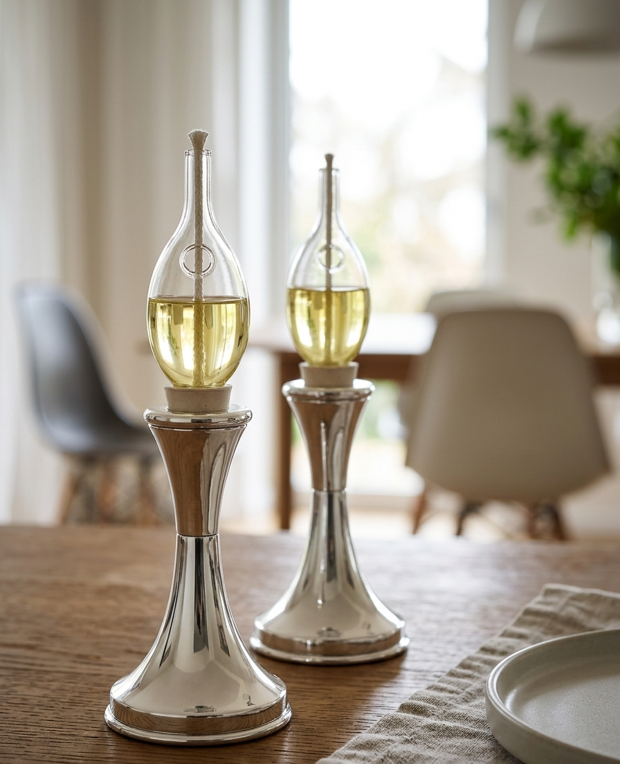 Minimalist Small Tapered Design Smooth Pure Silver Candlesticks