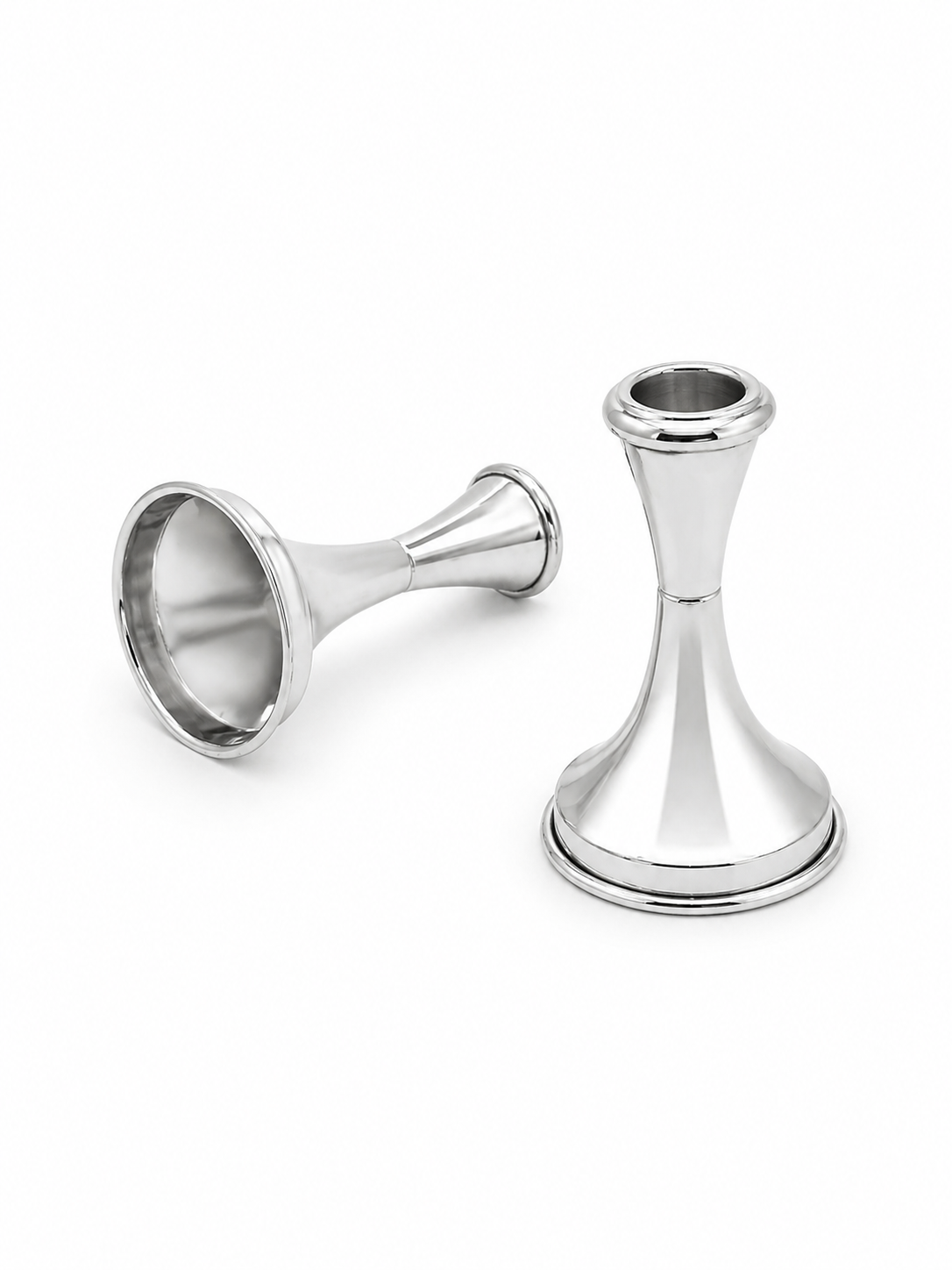 Minimalist Small Tapered Design Smooth Pure Silver Candlesticks