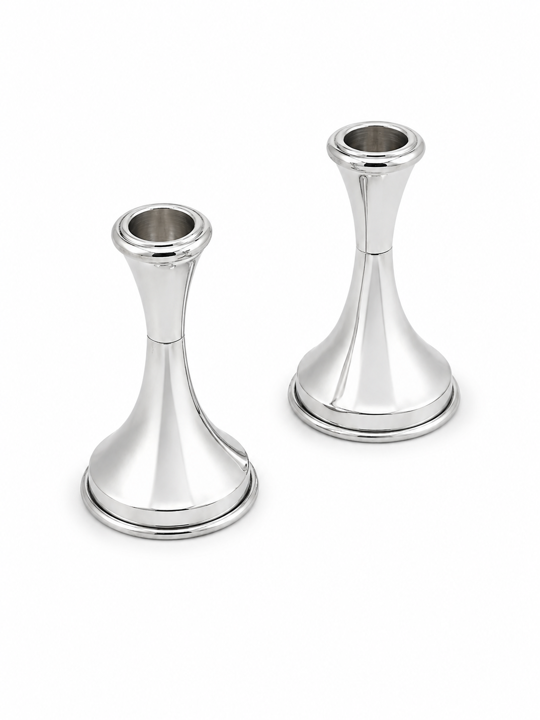 Minimalist Small Tapered Design Smooth Pure Silver Candlesticks