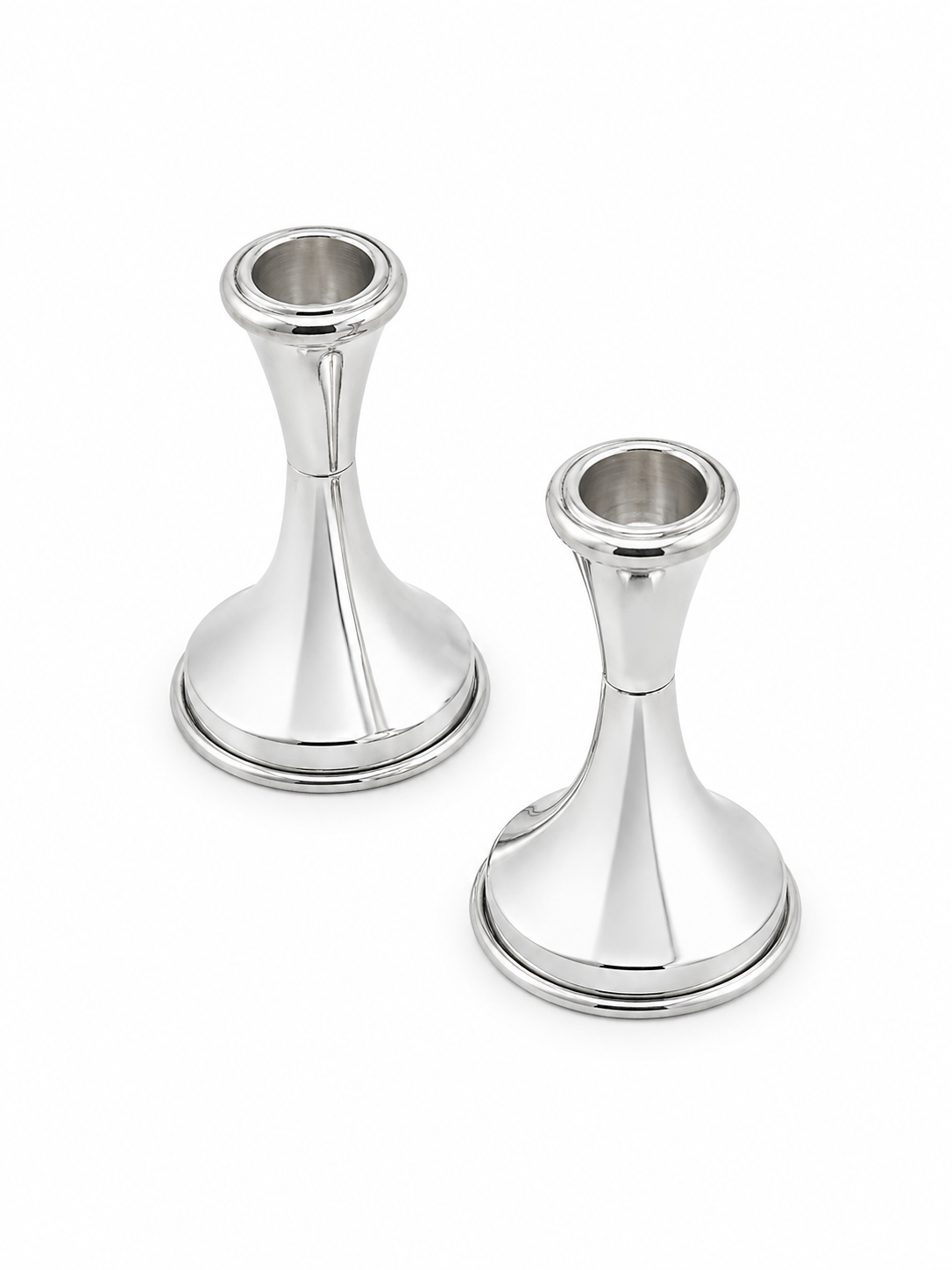 Minimalist Small Tapered Design Smooth Pure Silver Candlesticks
