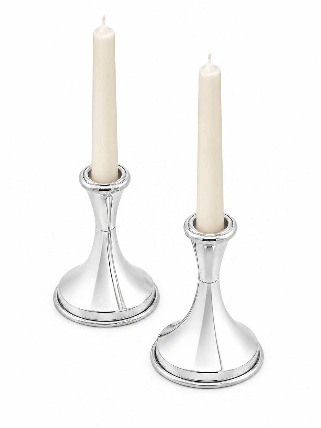 Minimalist Small Tapered Design Smooth Pure Silver Candlesticks
