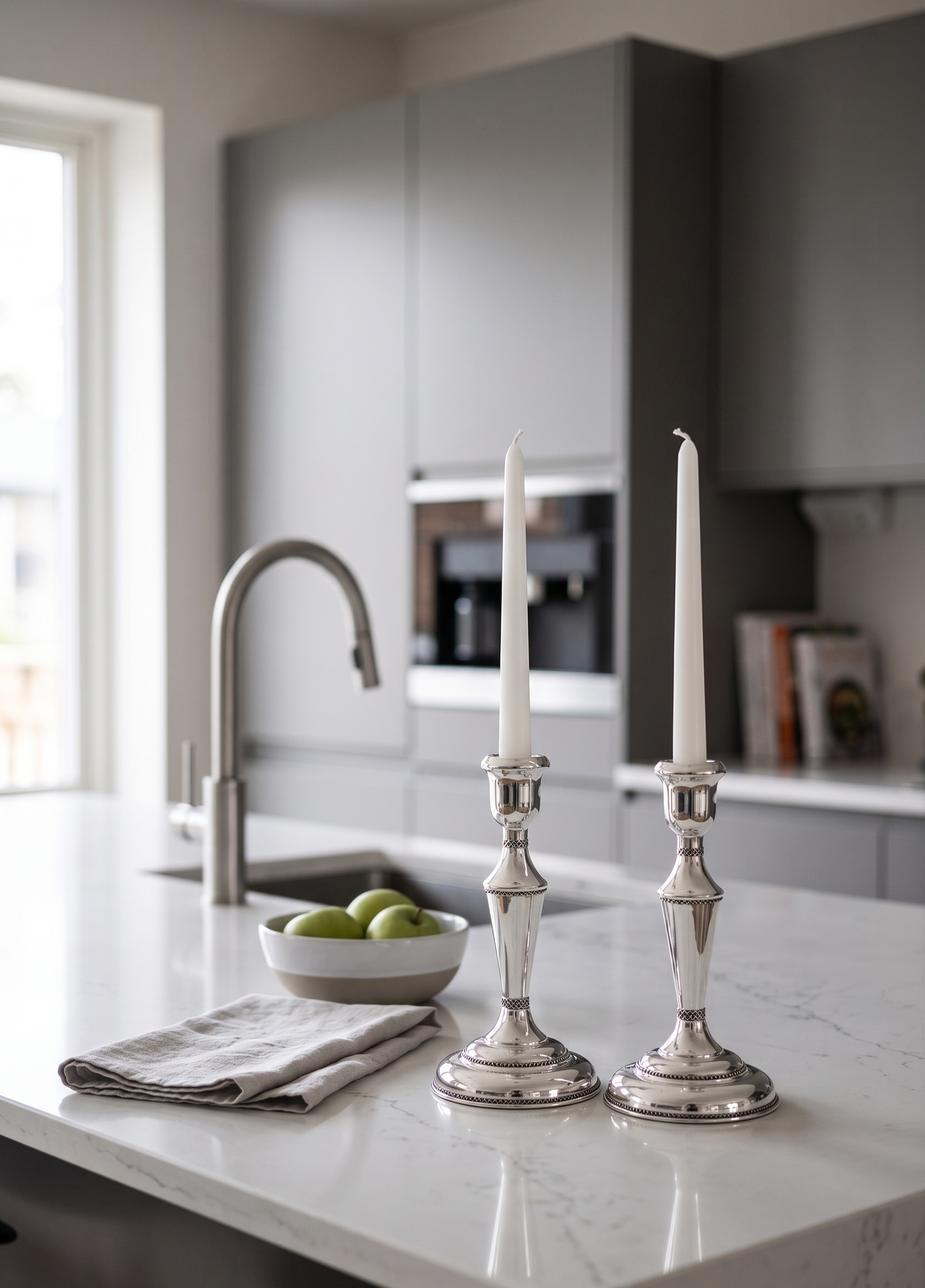 Elegant Mid-Sized Filigree Silver Candlesticks with Matching Tray