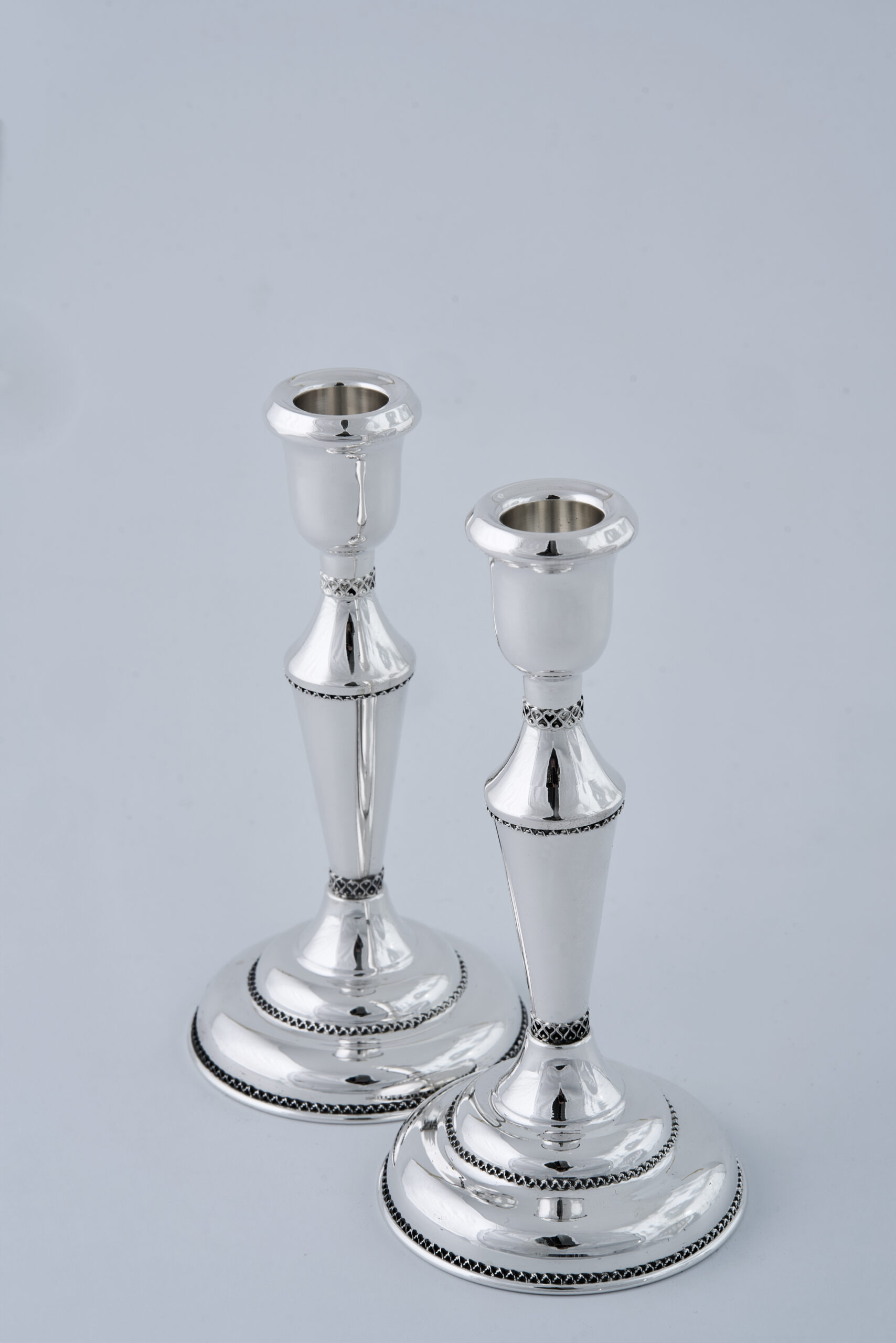 Elegant Mid-Sized Filigree Silver Candlesticks with Matching Tray
