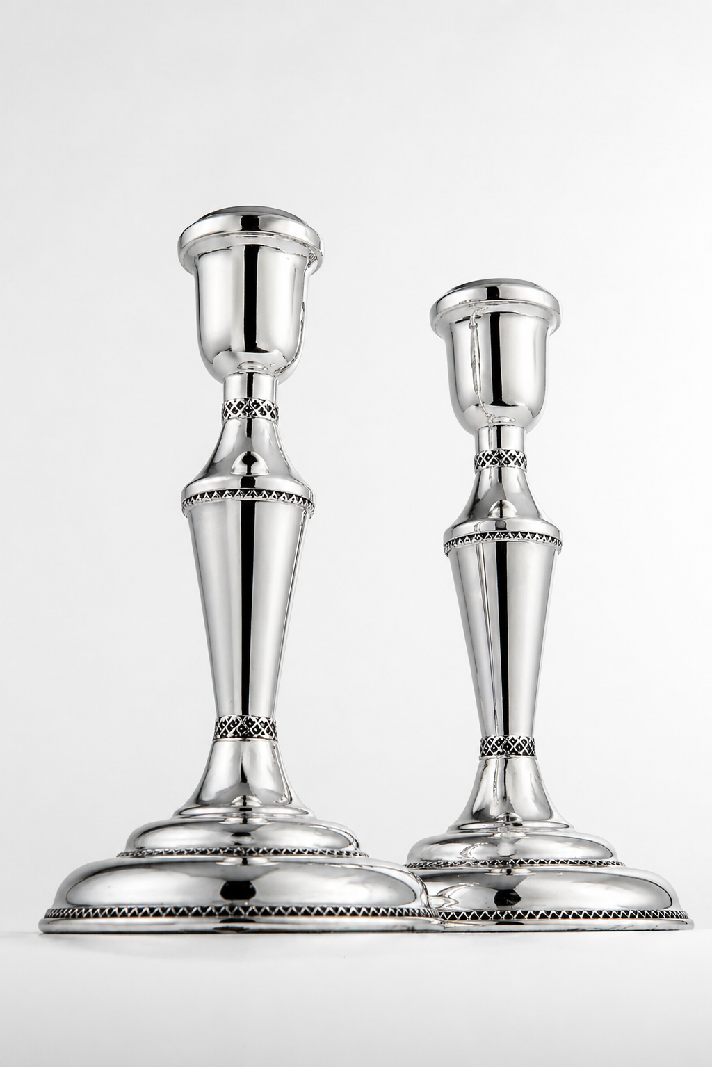 Elegant Mid-Sized Filigree Silver Candlesticks with Matching Tray