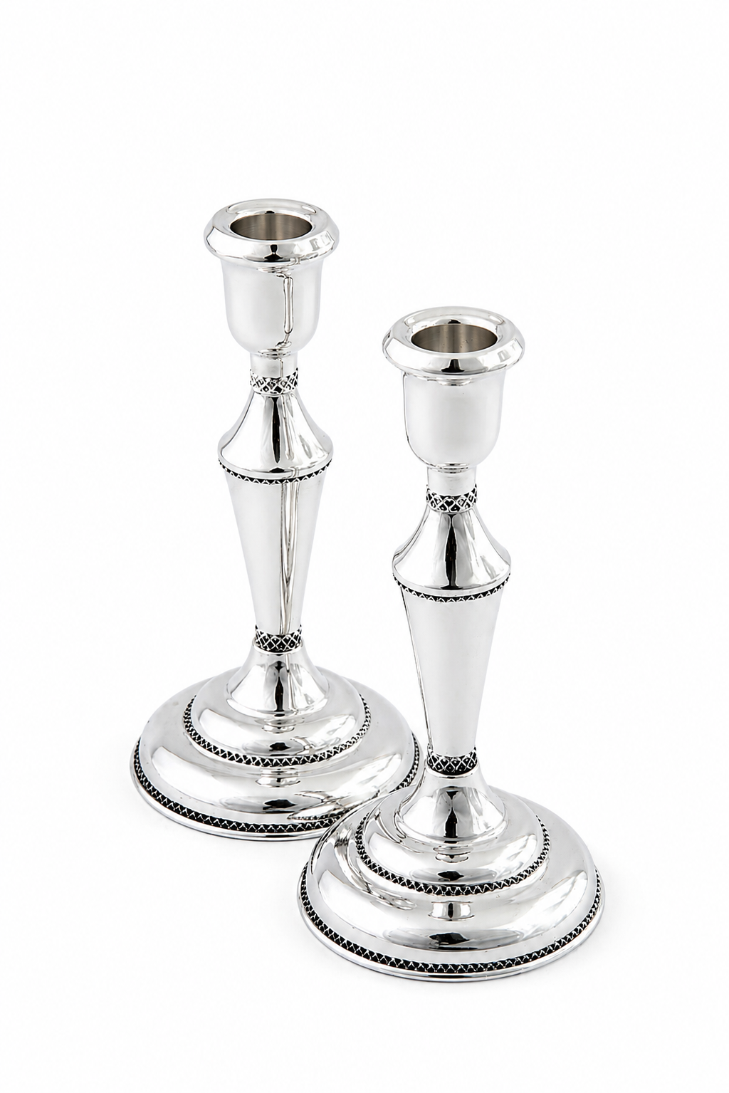 Elegant Mid-Sized Filigree Silver Candlesticks with Matching Tray
