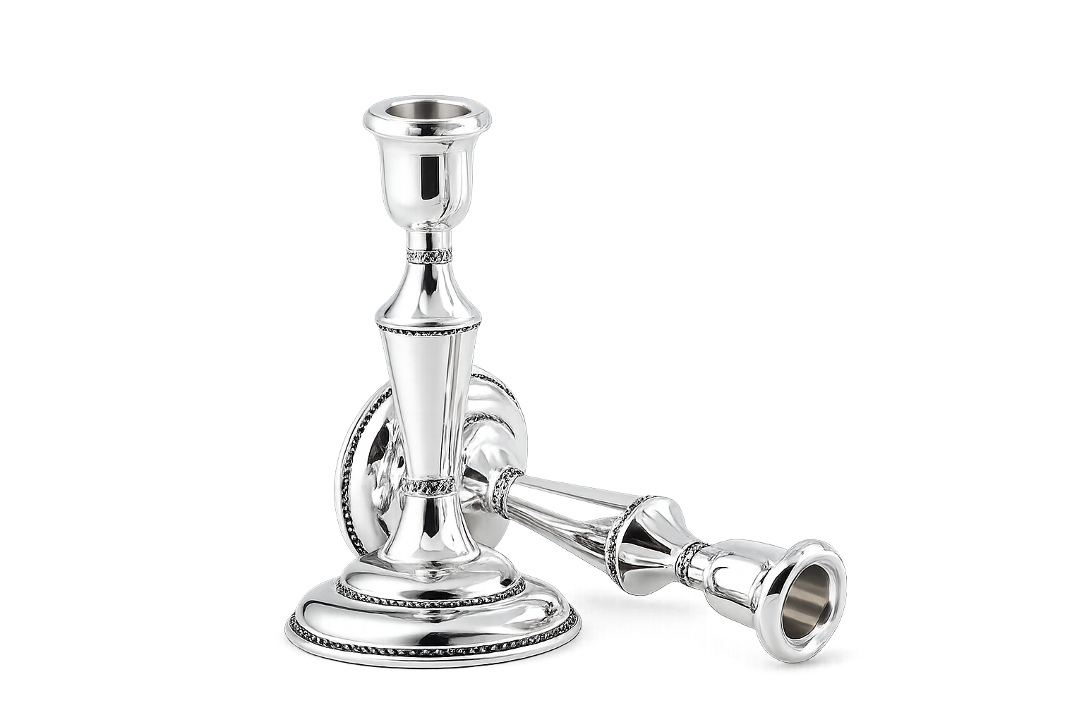 Elegant Mid-Sized Filigree Silver Candlesticks with Matching Tray