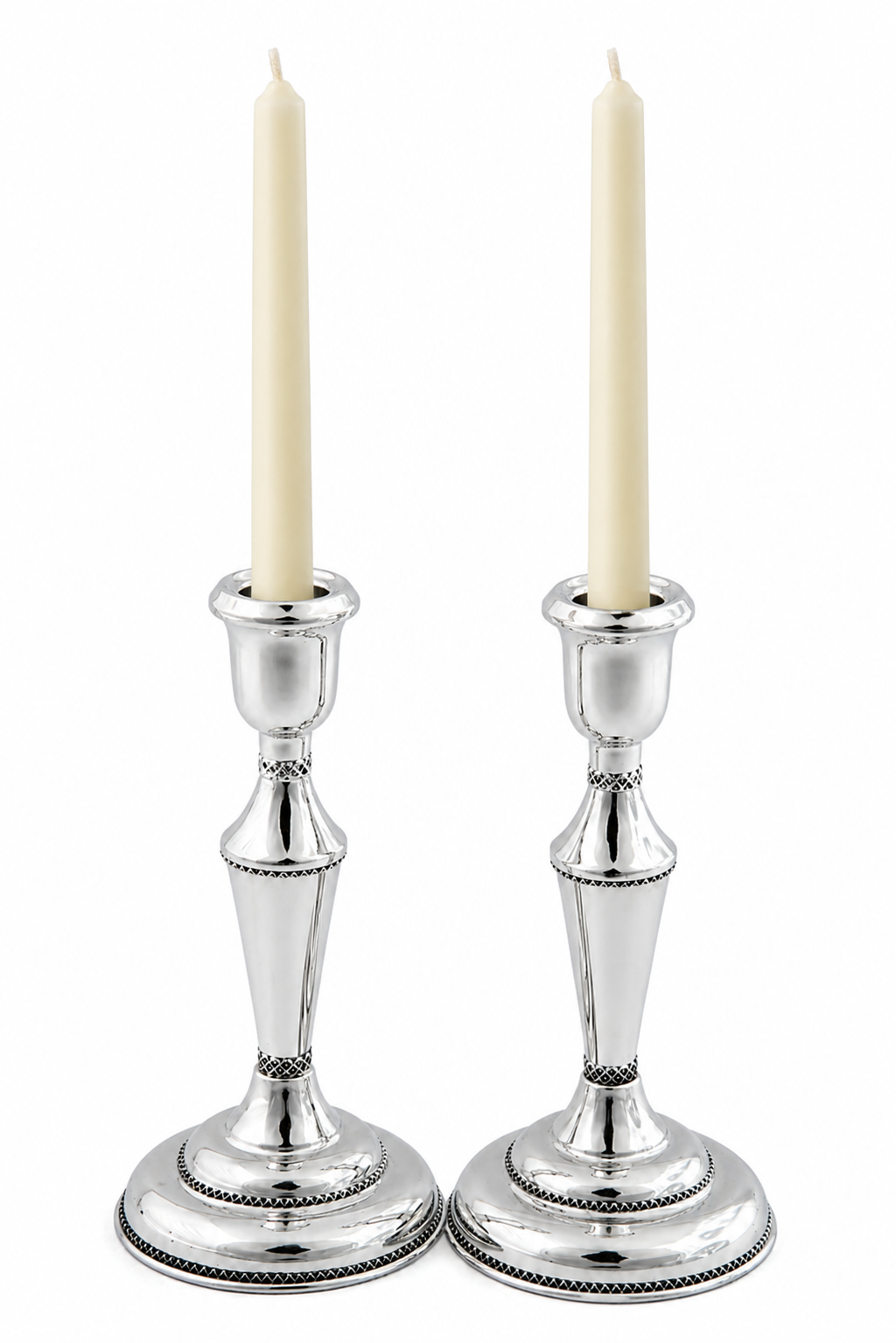 Elegant Mid-Sized Filigree Silver Candlesticks with Matching Tray