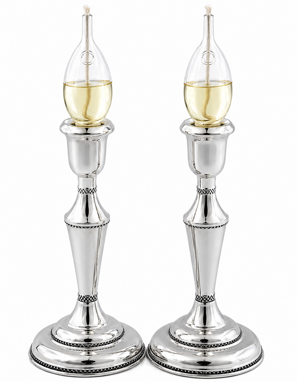 Elegant Mid-Sized Filigree Silver Candlesticks with Matching Tray