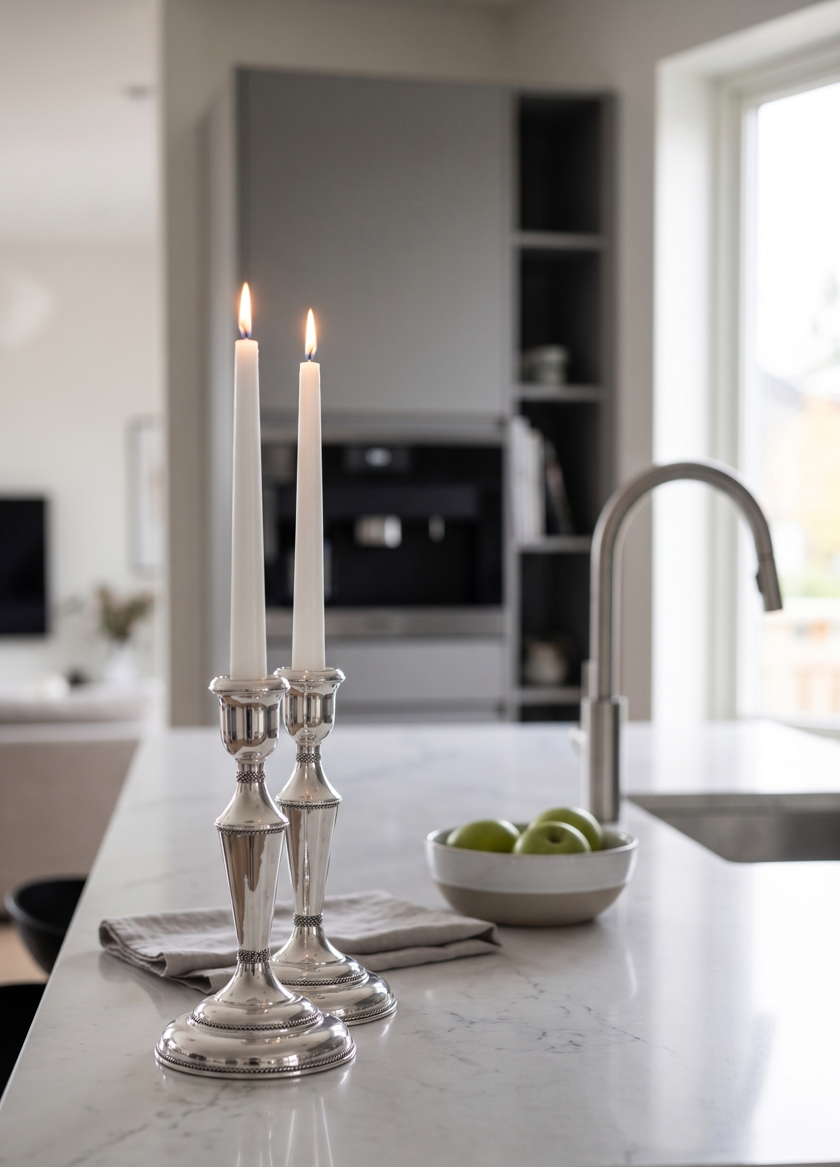 Elegant Mid-Sized Filigree Silver Candlesticks with Matching Tray
