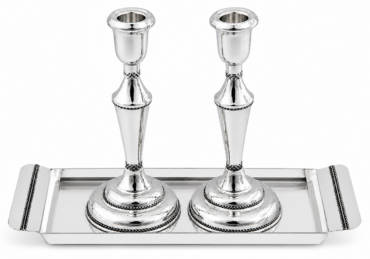 Elegant Mid-Sized Filigree Silver Candlesticks with Matching Tray