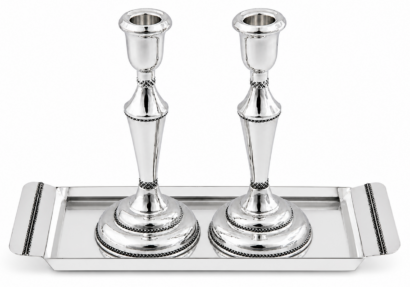 Elegant Mid-Sized Filigree Silver Candlesticks with Matching Tray
