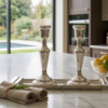 Elegant Mid-Sized Filigree Silver Candlesticks with Matching Tray