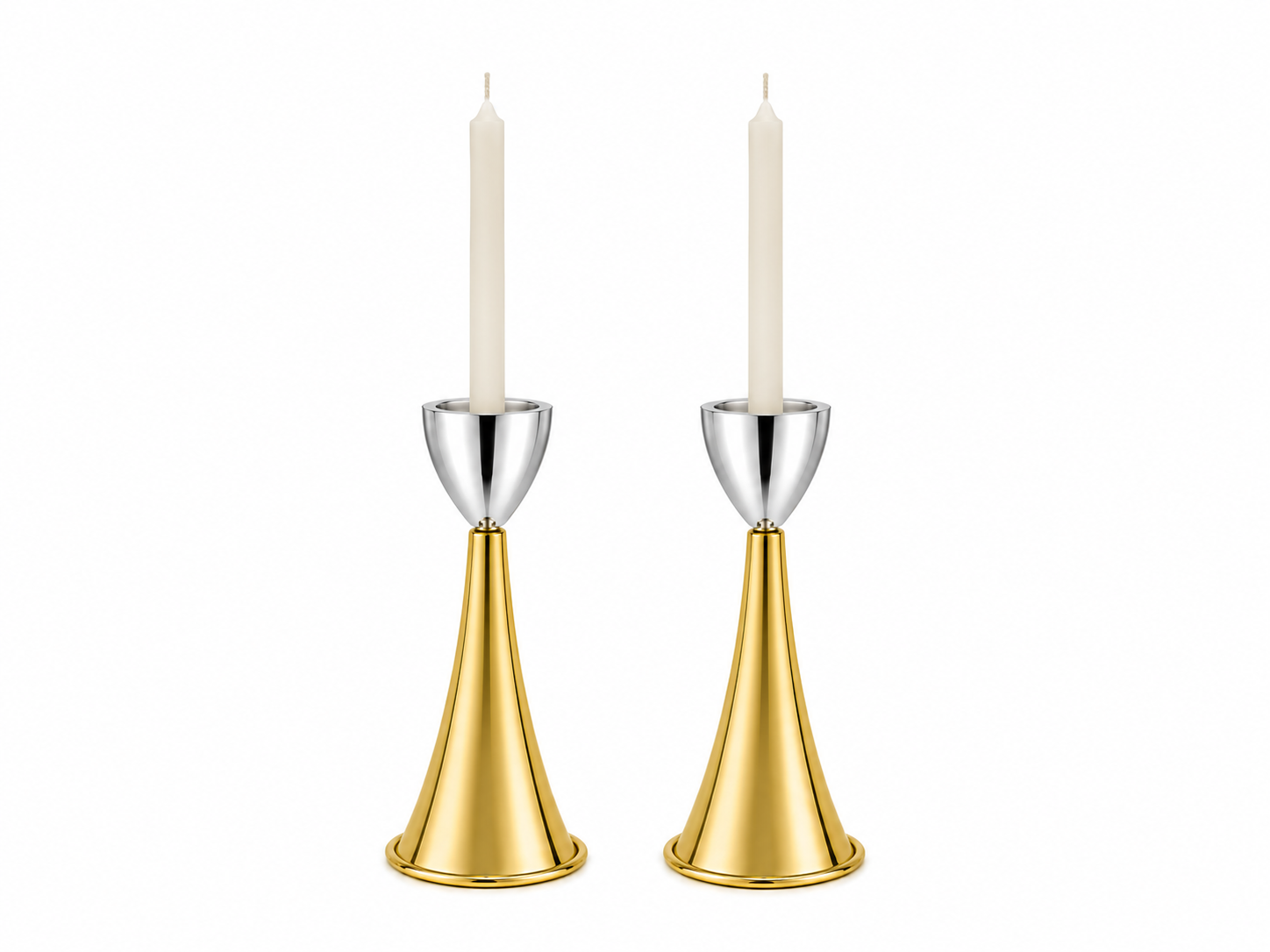 Medium Sterling Silver Cone Candle Holders with Big Brass Base