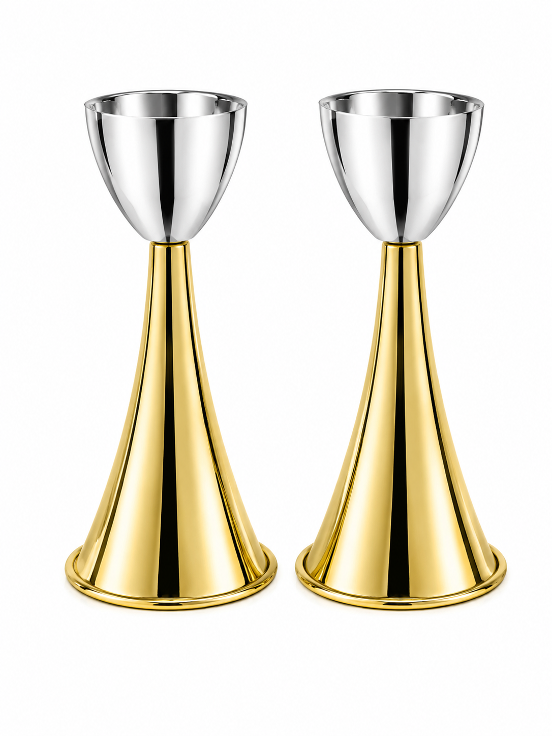 Medium Sterling Silver Cone Candle Holders with Big Brass Base