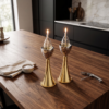 Medium Sterling Silver Cone Candle Holders with Big Brass Base