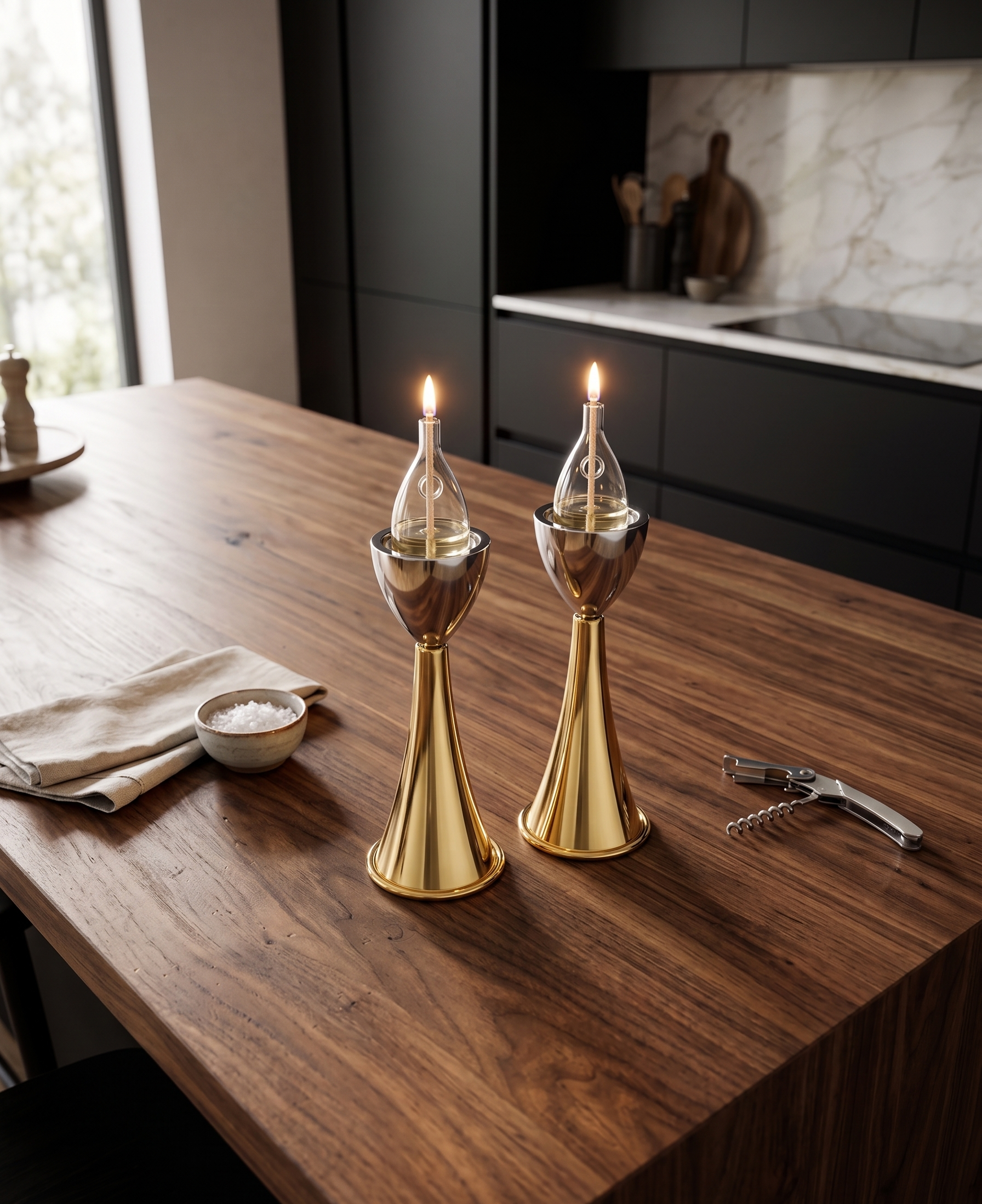 Medium Sterling Silver Cone Candle Holders with Big Brass Base