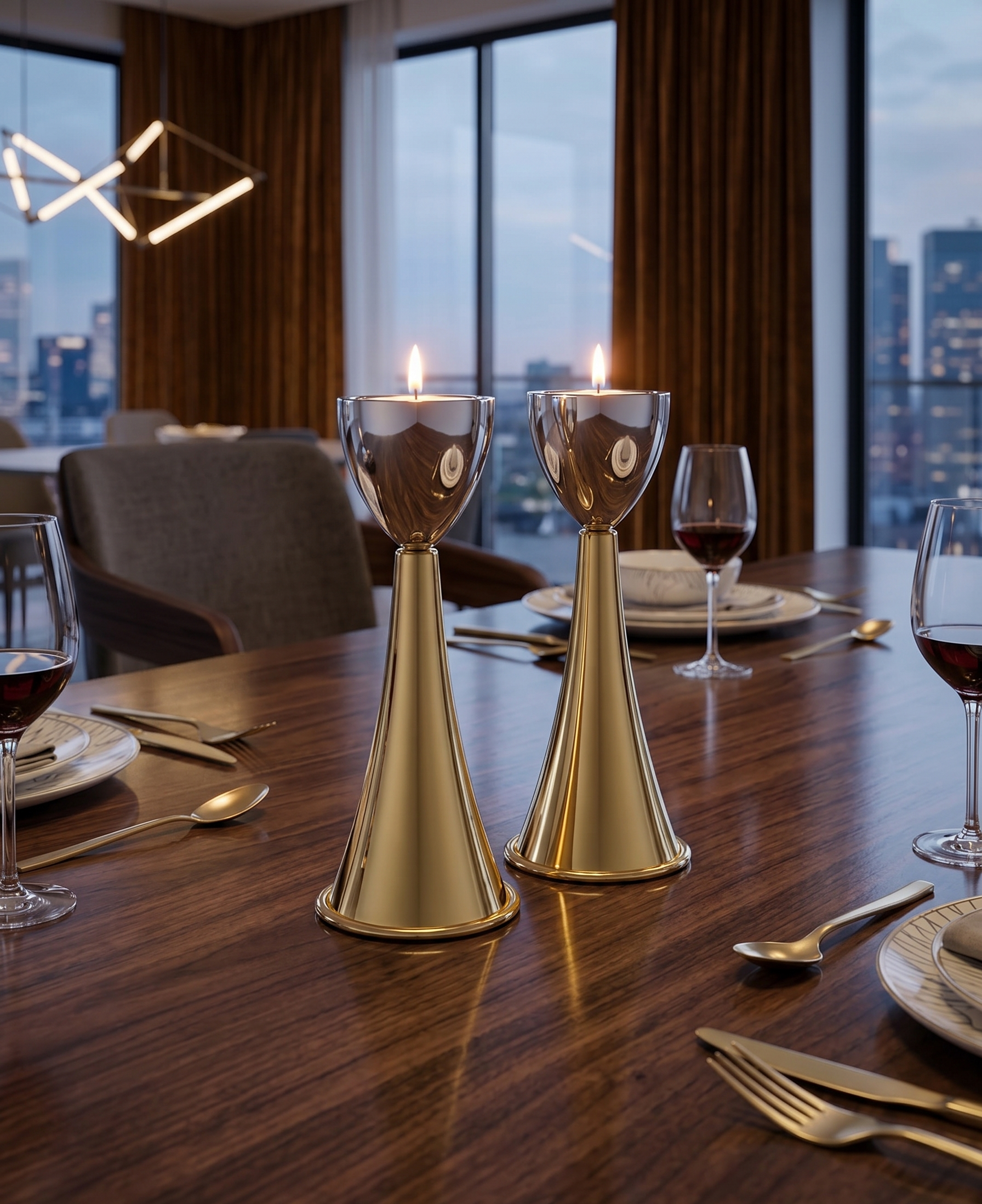 Medium Sterling Silver Cone Candle Holders with Big Brass Base