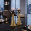 Medium Sterling Silver Cone Candle Holders with Big Brass Base