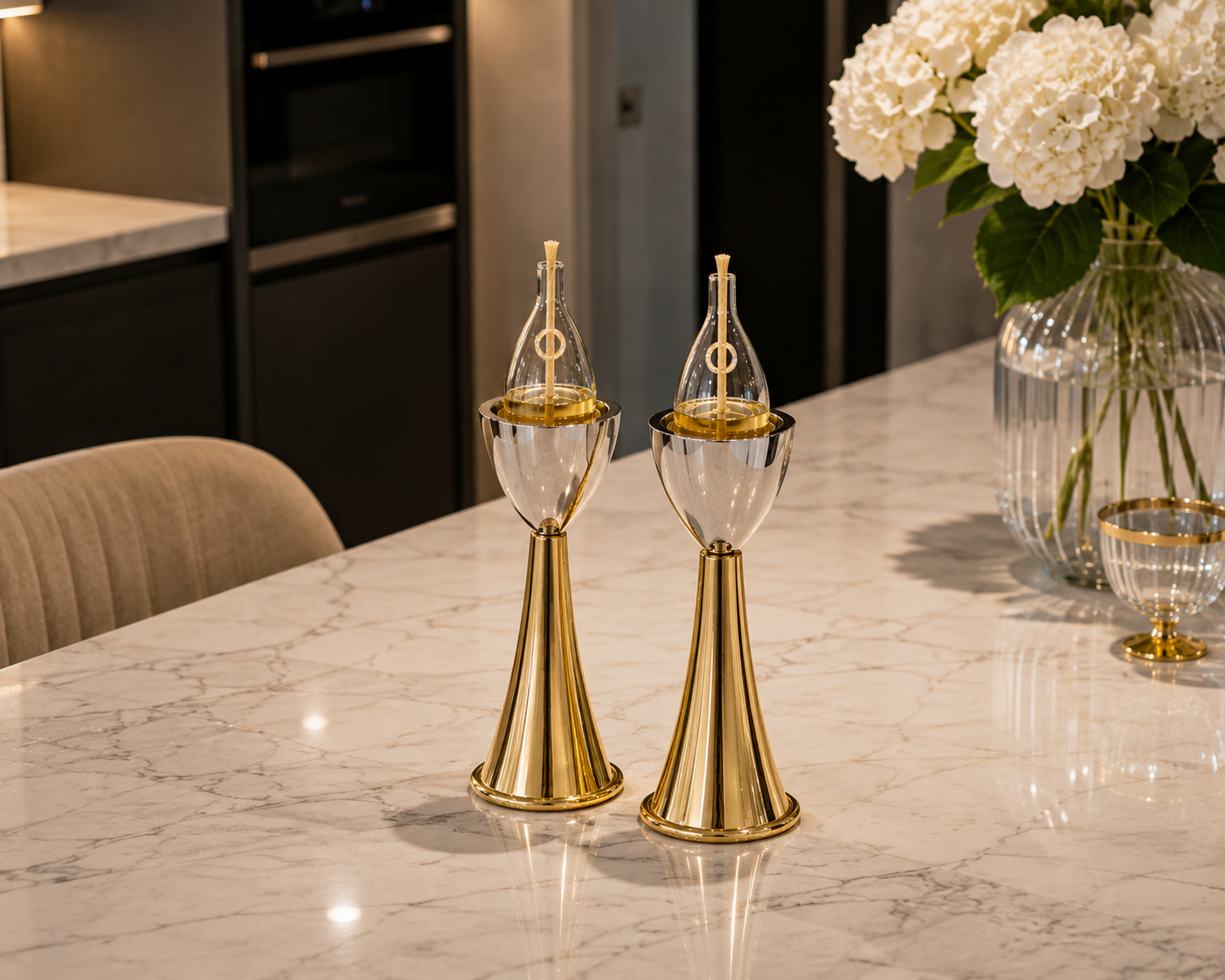 Medium Sterling Silver Cone Candle Holders with Big Brass Base