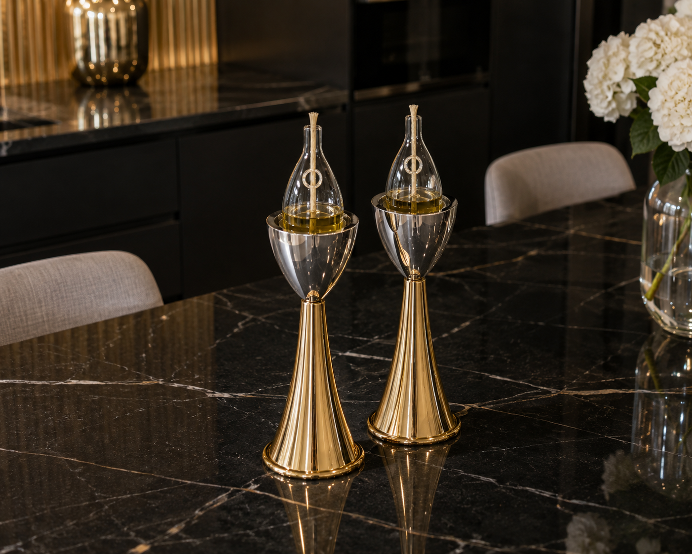 Medium Sterling Silver Cone Candle Holders with Big Brass Base