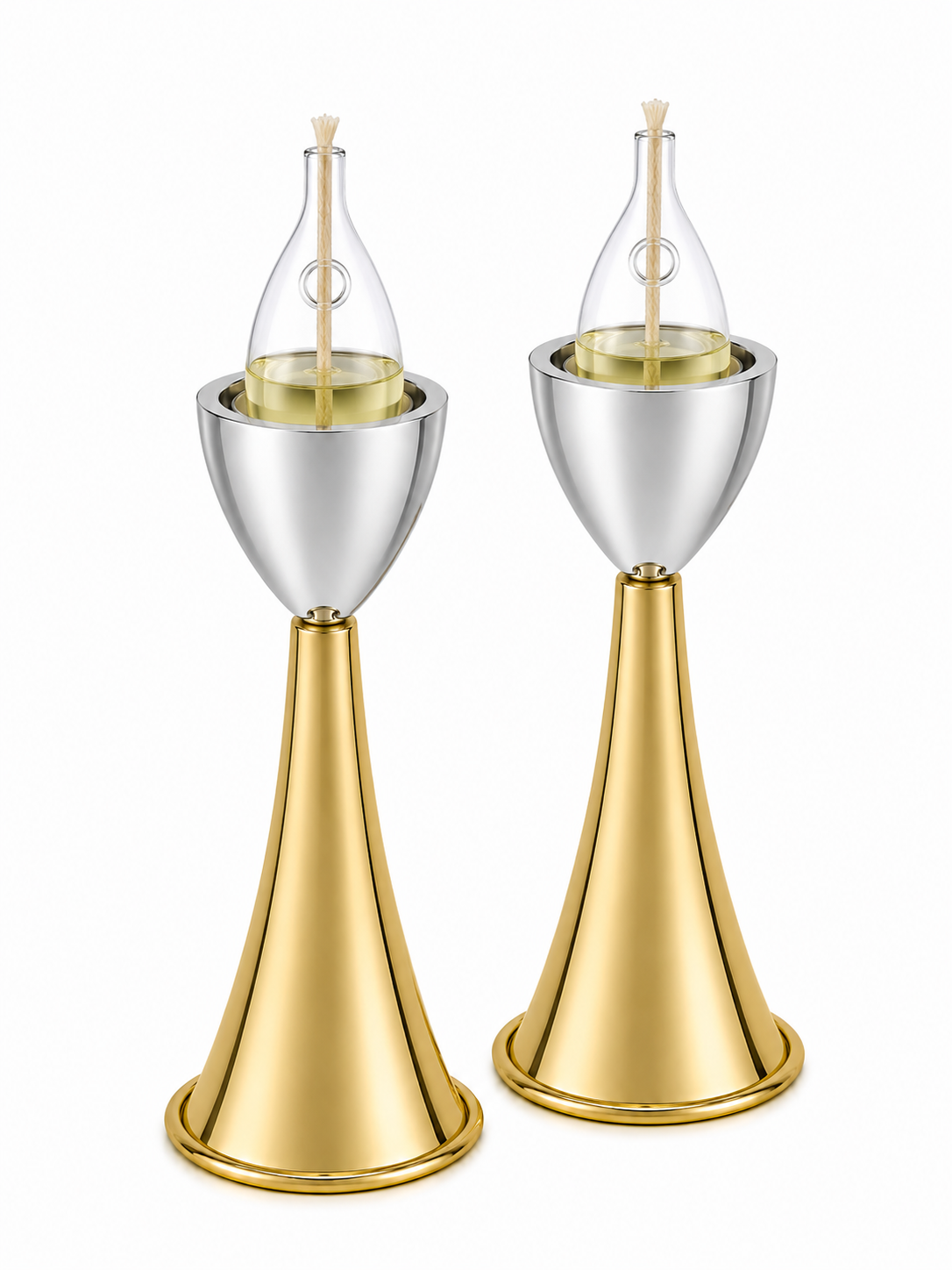 Medium Sterling Silver Cone Candle Holders with Big Brass Base