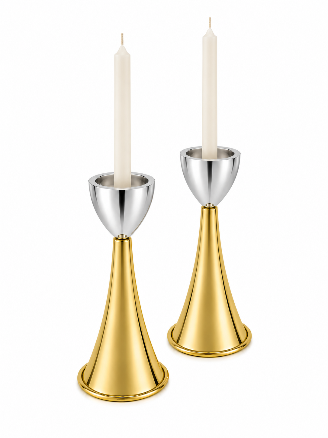Medium Sterling Silver Cone Candle Holders with Big Brass Base