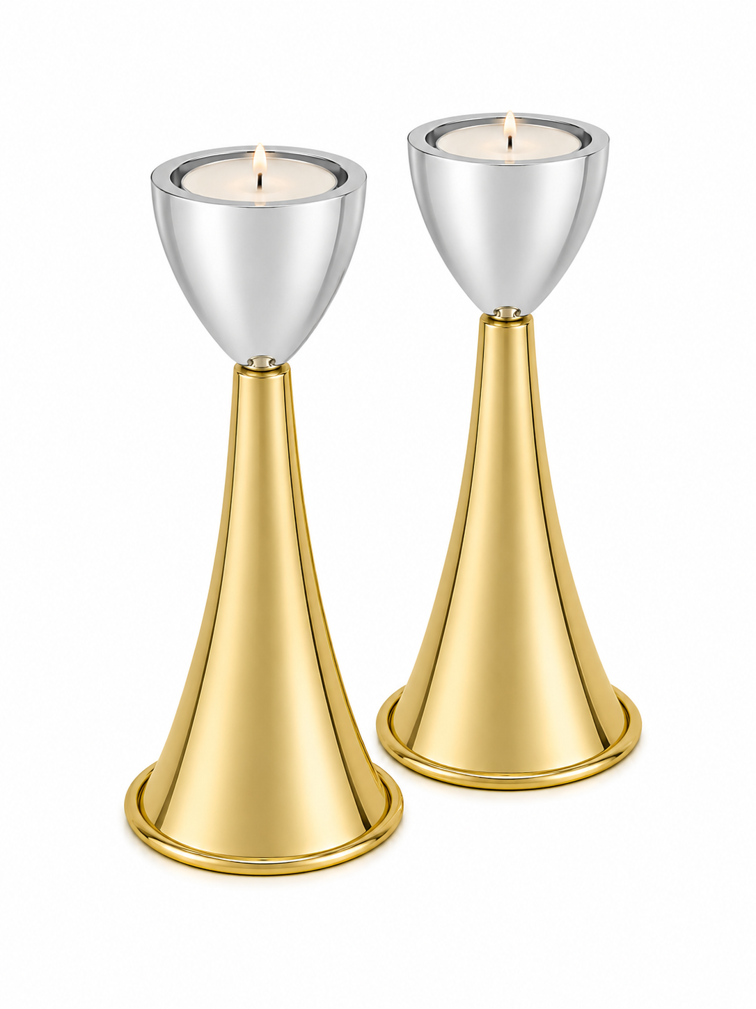 Medium Sterling Silver Cone Candle Holders with Big Brass Base