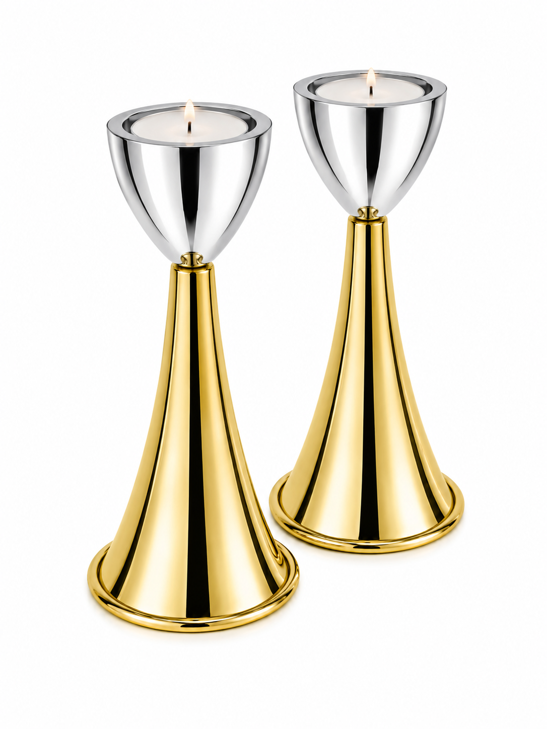 Medium Sterling Silver Cone Candle Holders with Big Brass Base