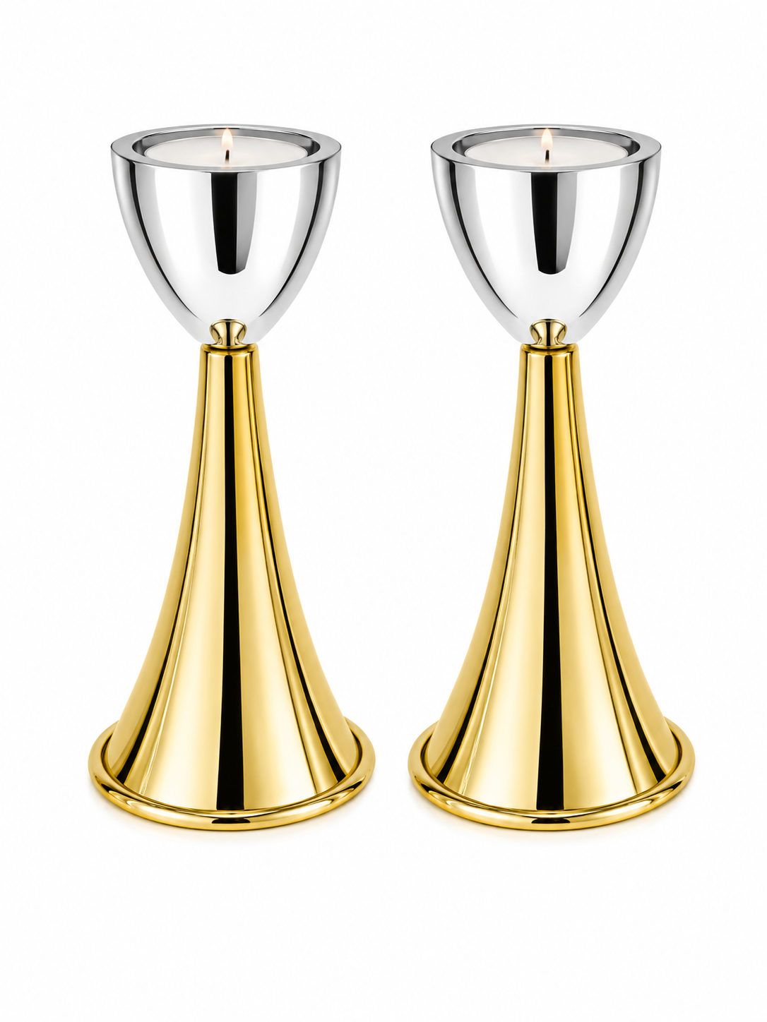 Medium Sterling Silver Cone Candle Holders with Big Brass Base