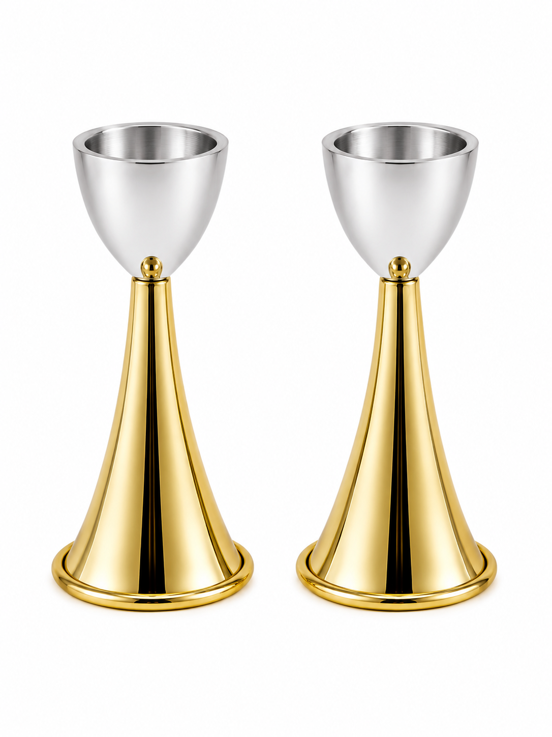 Medium Sterling Silver Cone Candle Holders with Big Brass Base