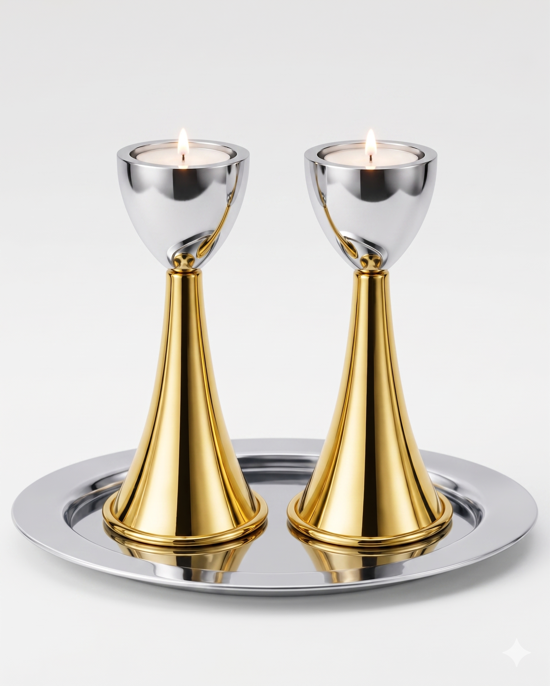 Medium Sterling Silver Cone Candle Holders with Big Brass Base