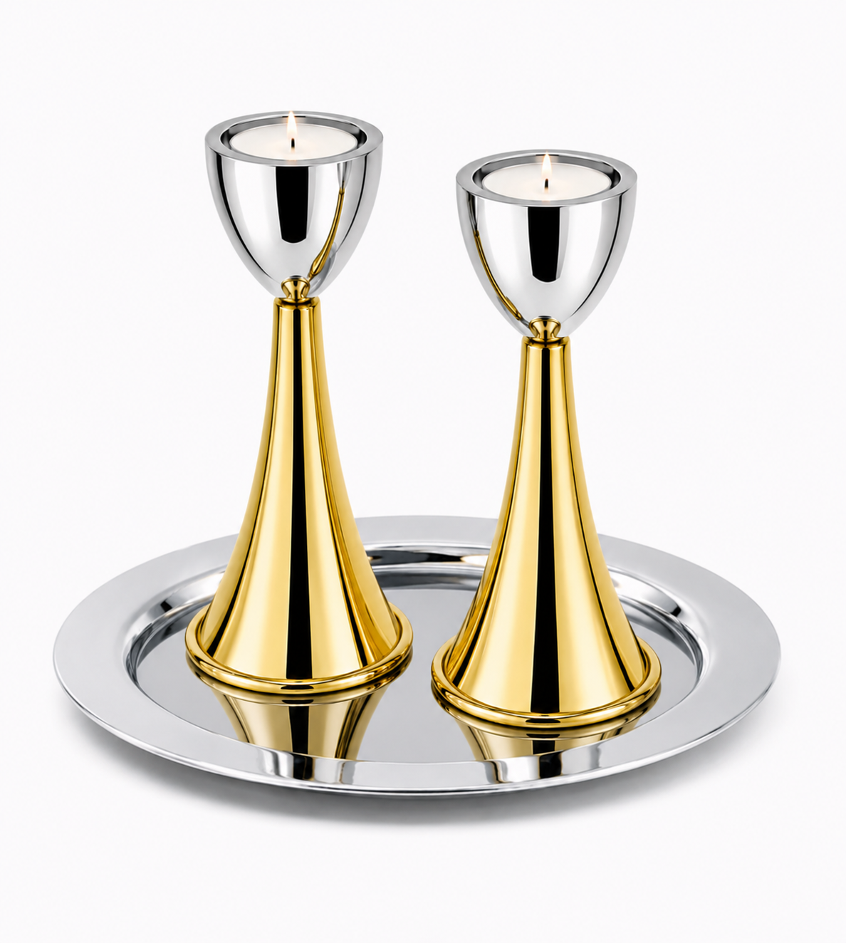 Medium Sterling Silver Cone Candle Holders with Big Brass Base