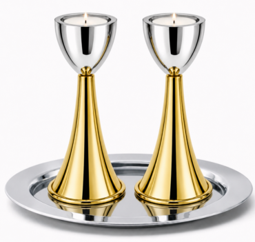 Medium Sterling Silver Cone Candle Holders with Big Brass Base