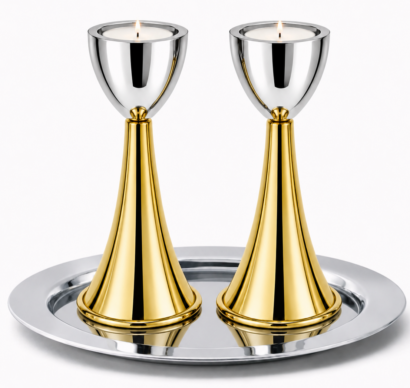 Medium Sterling Silver Cone Candle Holders with Big Brass Base