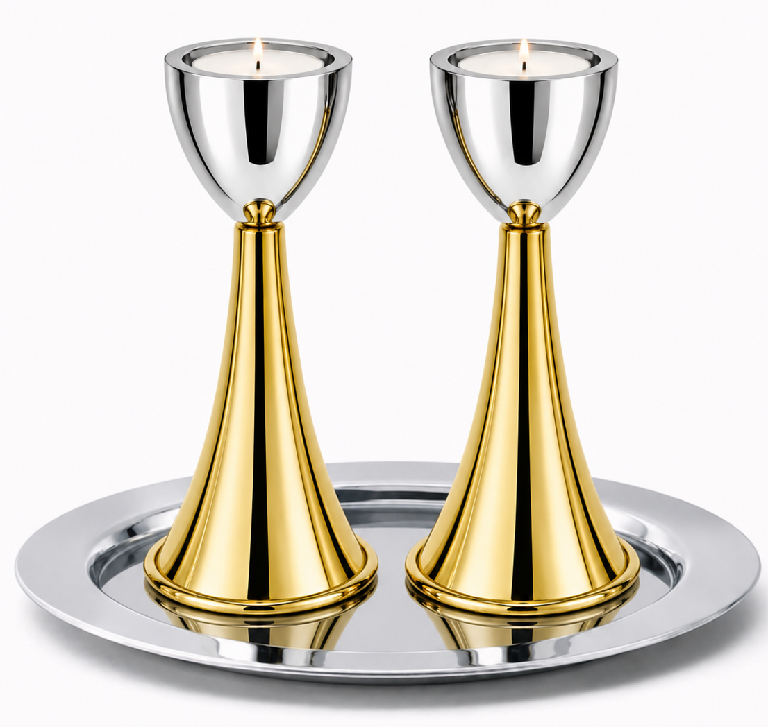 Medium Sterling Silver Cone Candle Holders with Big Brass Base