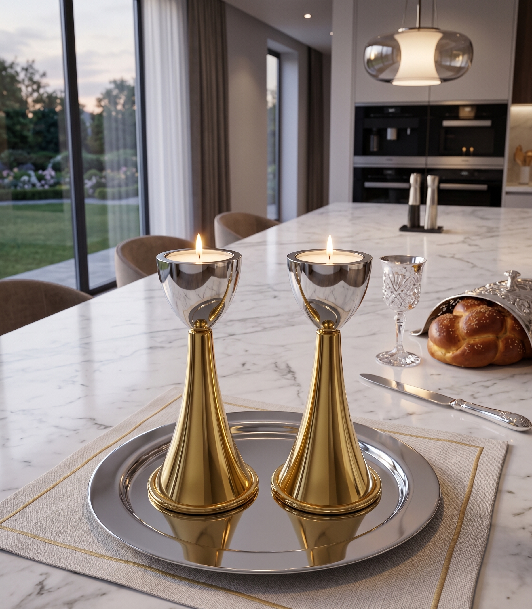 Medium Sterling Silver Cone Candle Holders with Big Brass Base