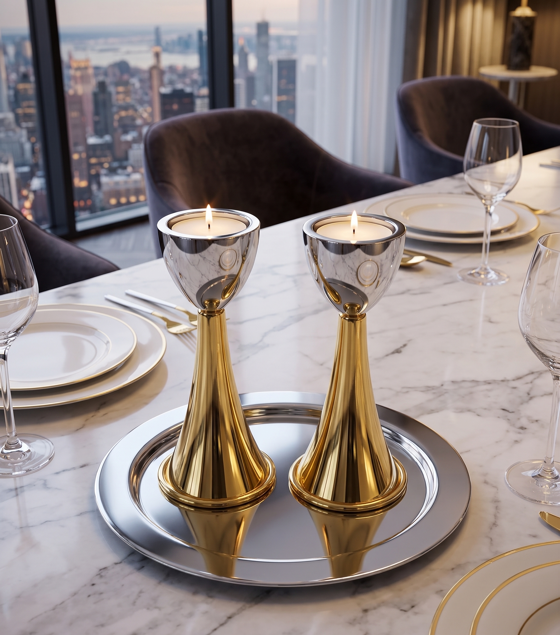 Medium Sterling Silver Cone Candle Holders with Big Brass Base