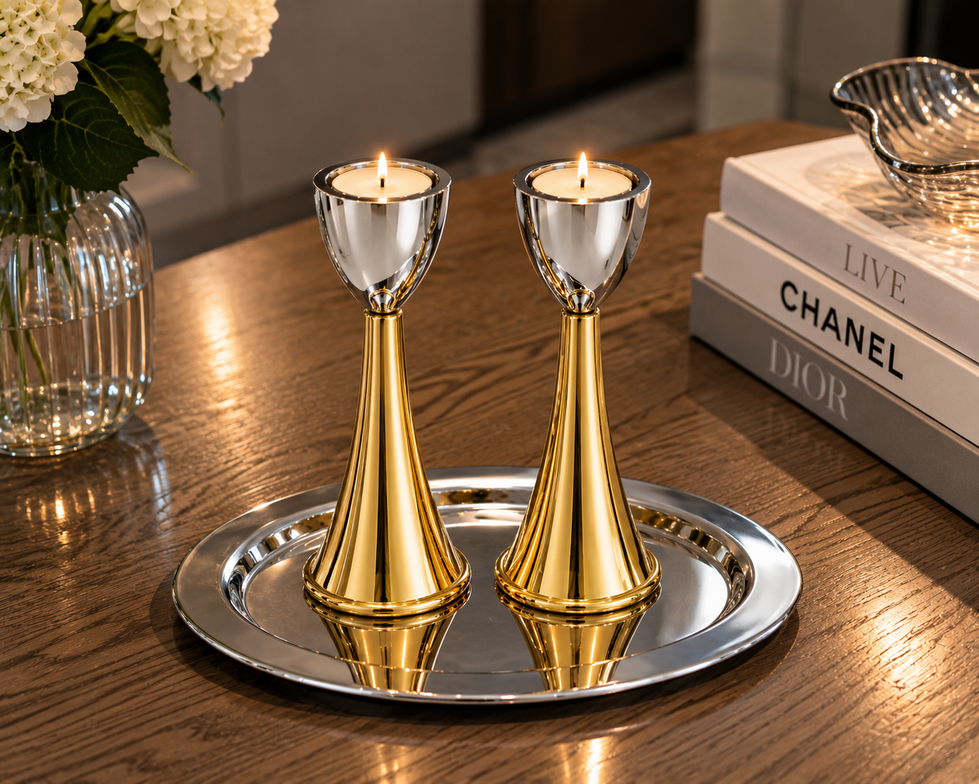 Medium Sterling Silver Cone Candle Holders with Big Brass Base