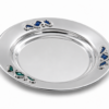 Sterling Silver Kiddush Plate With Blue Enamel Flourishes
