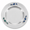 Sterling Silver Kiddush Plate With Blue Enamel Flourishes